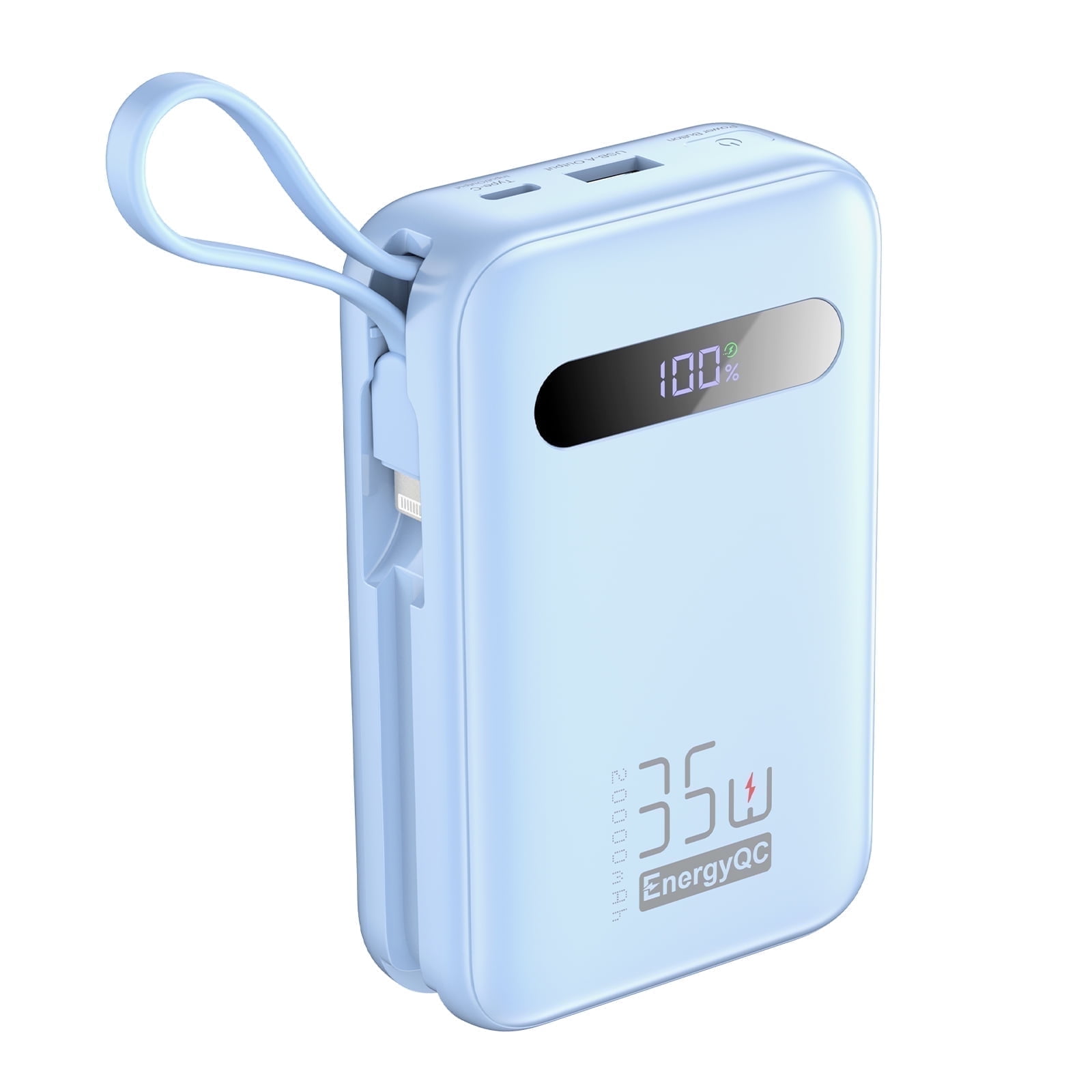 20,000mAh Power Bank, 35W PD 3.0+QC 4.0 Fast Charging Portable Charger with Built-in USB-C in&Out Cables, Blue