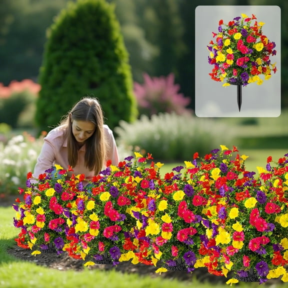 20.07 Inch UV Resistant Artificial Morning Glory Flowers with Ground Stake, Faux Petunia Outdoor Fake Flower Bush for Garden Yard Patio Lawn Pathway Grave Decoration