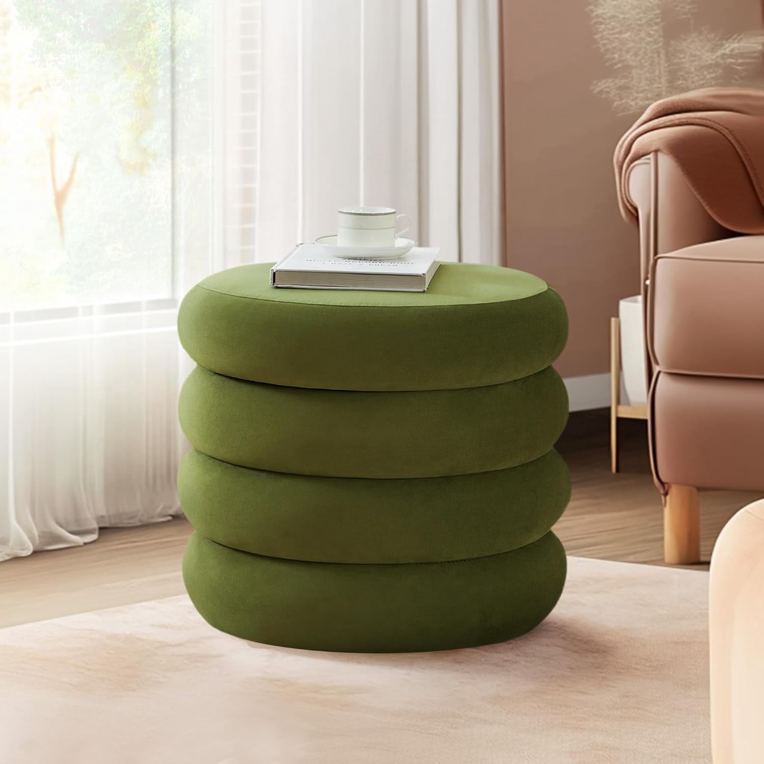 20.1 Inch Round Storage Ottoman, Modern Velvet Ottoman Coffee Table
