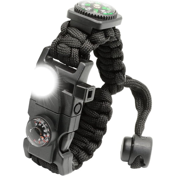 20 in 1 Survival Paracord Bracelet Adjustable Gear Kit with SOS LED Light, Fire Starter, Bigger Compass, Survival Whistle, Perfect for Camping, Hiking, Fishing