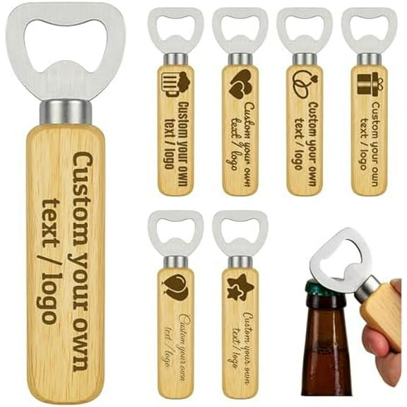 20-100PCS Custom Wood Bottle Openers Personalized Laser Engraved Logo/Text for Wedding, Bar, Events, Gifts Bulk Beer Openers with Wooden Handle for Party, Guests, Brewery, Promotions
