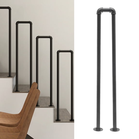 20*100cm Hole Punch Installation Stair Handrail Black U-Shaped Industrial Wrought Iron Railing with Stable Flange Base