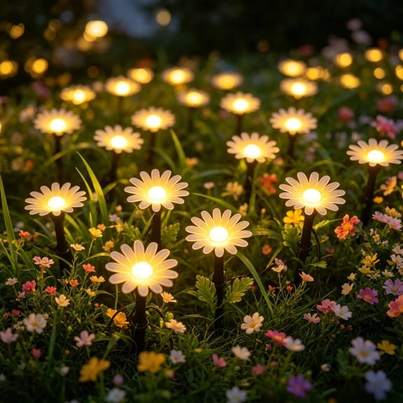 20/10LED Solar Outdoor Garden Lights with Daisy Shaped Design, Waterproof Path Lighting for Garden Yard Lawn Pathway Decor