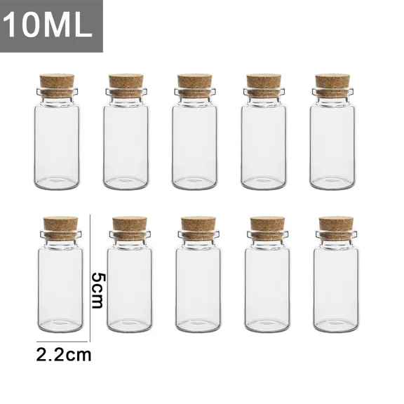 20/10Pc Mini Cork Stopper Glass Bottles DIY Birthday Gift Transparent Empty Message Wishing Bottle Christmas Wedding Party Decor