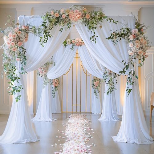 2010ft White Chiffon Curtain Backdrop, Wrinkle-Free Sheer Curtain Backdrop Drapes for Wedding Ceremony Party Home Decorations (White, W5' x H10'(4 Panels))$$Home Decor, Kitchen, & Other