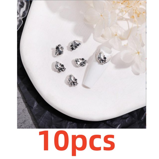 20/10pcs Alloy Nail Charms Chrome Skeleton Cross Heart Spider Nail