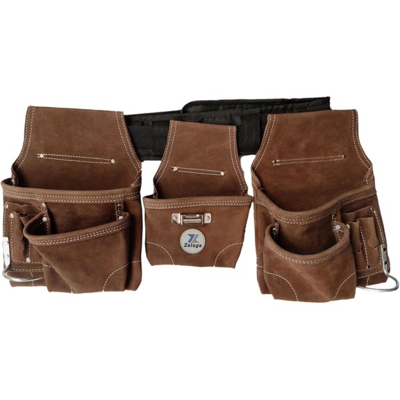 20-119 11 Pocket Rigger Heavy Duty Leather Tool Bag Kit, Brown