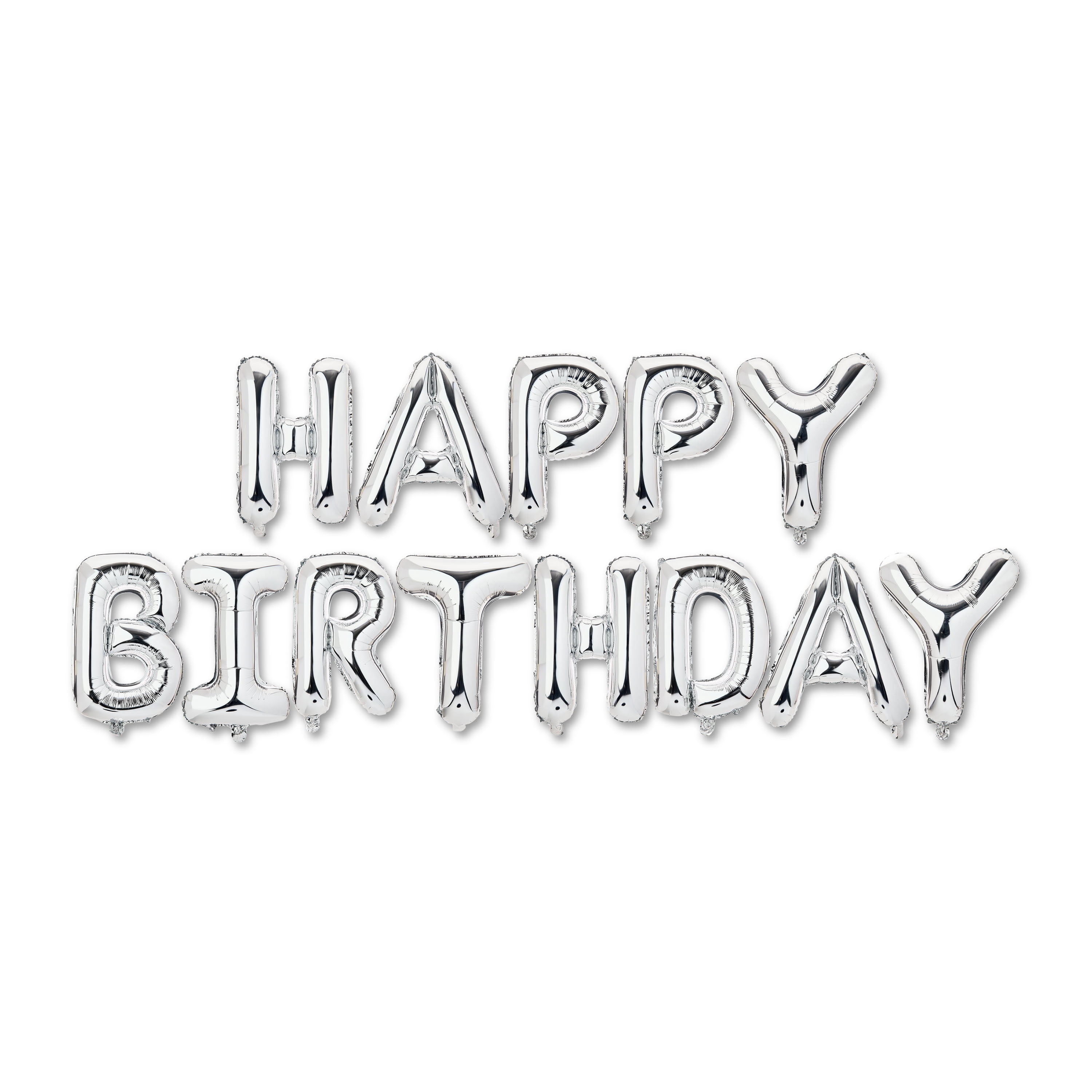 Silver Happy Birthday Air-Filled Balloon Banner, 16 Pieces, by Way To Celebrate