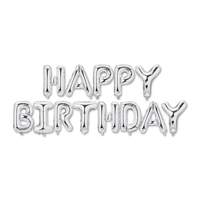 Silver Happy Birthday Air-Filled Balloon Banner, 16 Pieces, by Way To Celebrate