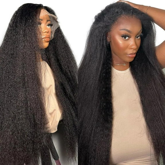 20" 13x6 Kinky Straight Human Hair Wig 180% Density HD Transparent Glueless Lace Front Wigs Pre Plucked with Baby Hair Natural Hairline for Women