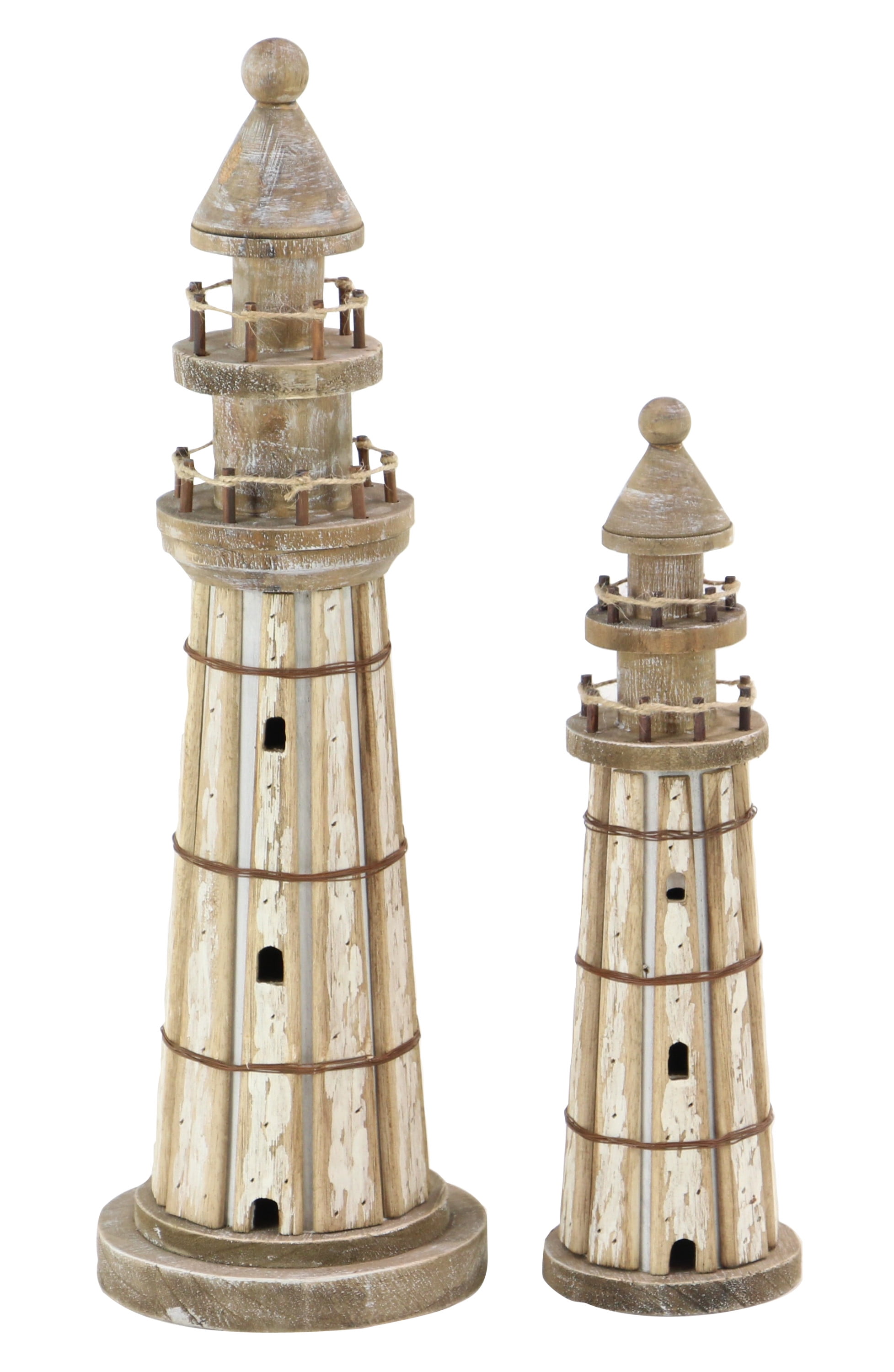 20", 14"H Brown Wood Light House Sculpture, by DecMode (2 Count)