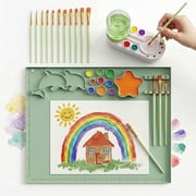 Silicone Art Mat Set, Reusable Art Mat, Includes 10 Paintbrushes and Brush Cleaner, Childrens DIY Art Supplies