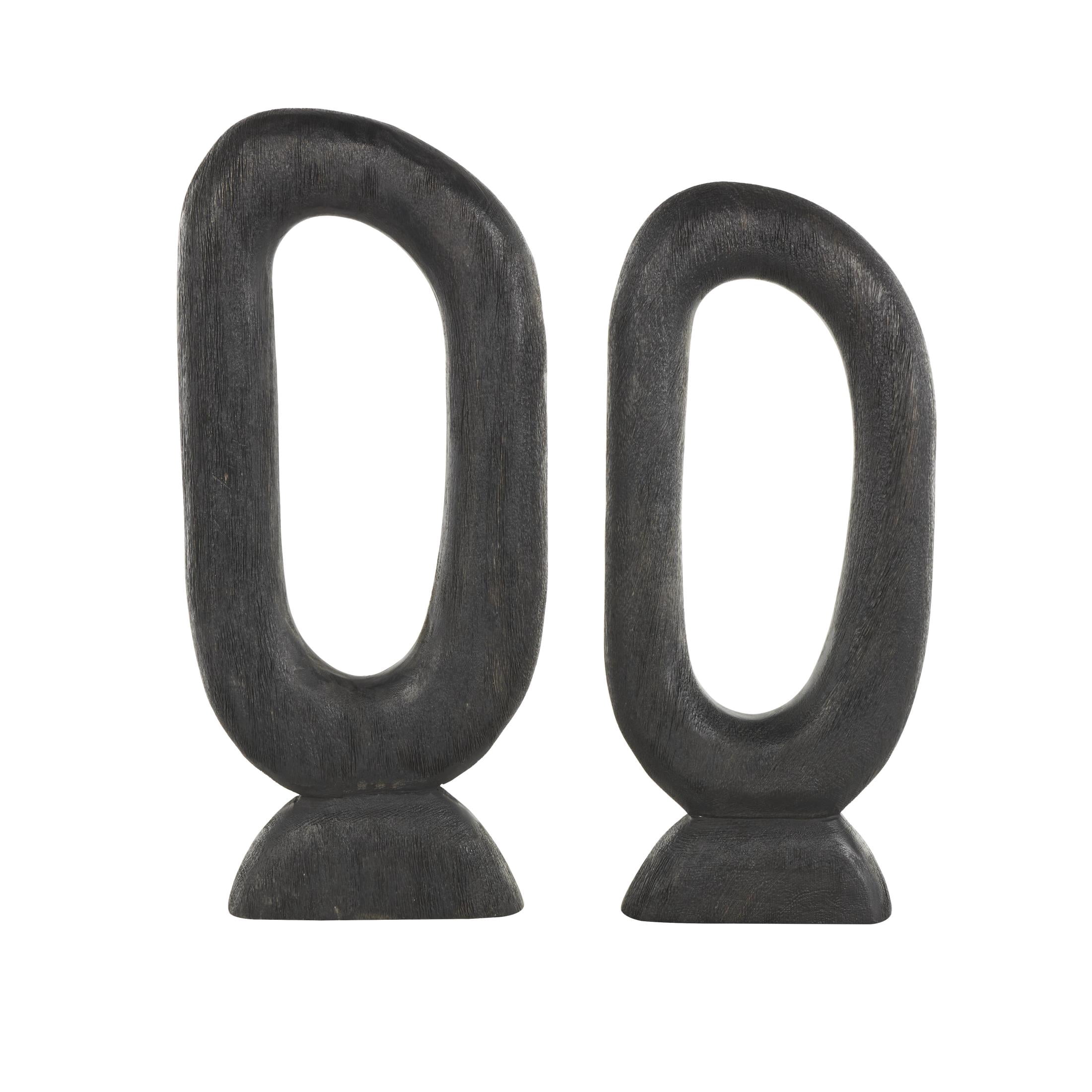 20", 18"H Black Mango Wood Cutout Oval Abstract Sculpture, by DecMode (2 Count)