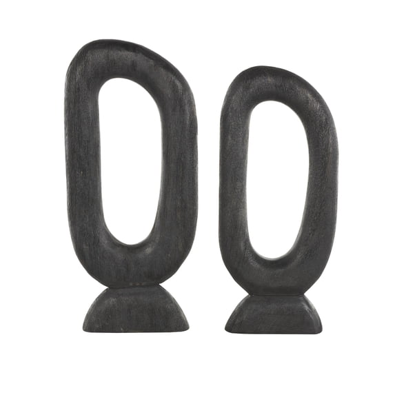 20", 18"H Black Mango Wood Cutout Oval Abstract Sculpture, by DecMode (2 Count)