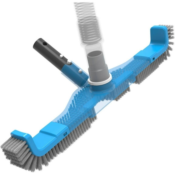 20" 2 in 1 Pool Brush Vacuum Head with Swivel Hose Connection & Sturdy Nylon Bristles for Heavy Duty Inground & Above- Ground Pool Cleaning - Connecting 1-1/4" or 1-1/2" Hose (No Pole)