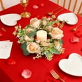 thumbnail image 1 of 20*20*7Cm Valentine'S Day Red Rose Candle Rings Wreaths,Artificial Flowers With Green Leaves Floral Table Pillar Centerpiece,Mini Rings Garland For Wedding Home,Party,Table Wreath Candle Holder Décor, 1 of 6