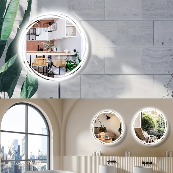 2020" Square LED Bathroom Mirror Anti-Fog Dual Touch Dimmer Memory Plug Hardwired Wall Vanity Mirror