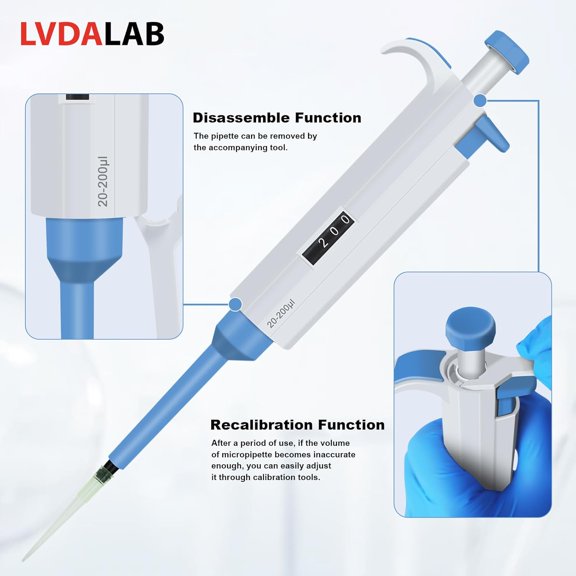 20-200L Single Channel Pipettes, Adjustable Volume Micropipette High Precision Lab Pipettor, Autoclavable$$Other