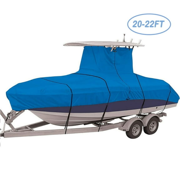 20-22FTWaterproof Boat Cover, Trailerable Cover Heavy Duty Bass Boat Covers, All-Weather Mooring Cover Outdoor Protection Replacement for Jon Boat, Blue