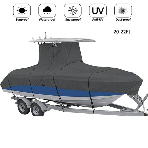 20-22Ft Boat Cover 420D Heavy Duty Waterproof Fit for Center Console Style Boats with T-Top Roofs