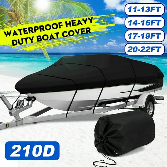 20-22Ft Boat Cover Waterproof Trailerable Heavy Duty Pontoon Black Fit for V -Hull, Tri-Hull, Runabout