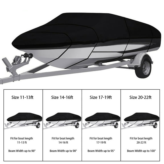 20-22Ft Waterproof Boat Cover Trailerable Heavy Duty Pontoon Black Fit for V -Hull, Tri-Hull, Runabout