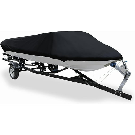 20-22ft 210D Trailerable Boat Cover Waterproof Fishing Ski Bass Speedboat V-Shape Black