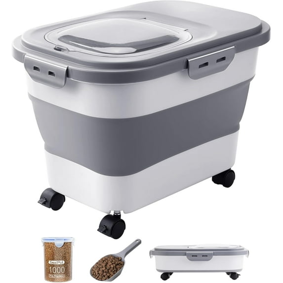 20-23 Lbs Dog Food Storage Container - Collapsible Dog Food Container with Wheels Airtight Lids, Scoop and Small Container, Pet Food Storage Dry Food For Dog, Cats and Other Pet (Blue)