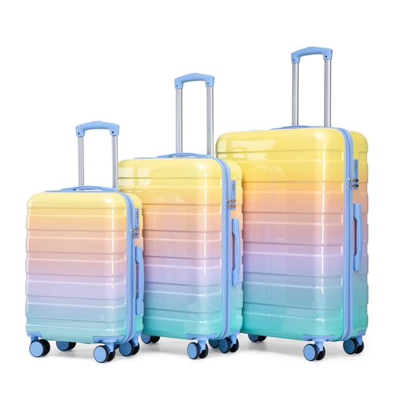 20"/24"/28" 3 PCS Sets in PC Spinner Wheel Luggage,Carry on Suitcase,With Gradient Color and Combination Lock,Blue+Yellow