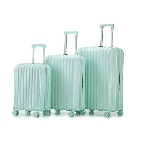 20"/24"/28" 3 Pcs/Set In Abs Spinner Wheel Luggage, Carry On Suitcase, With Cup Holder & Usb Port & Phone Holder (Mint Green)