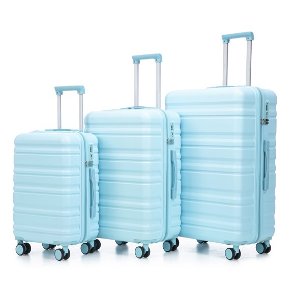 20"/24"/28" 3 pcs/set in ABS Spinner Wheel Luggage, Carry on Suitcase, Matching Color, Combination Lock (Blue)