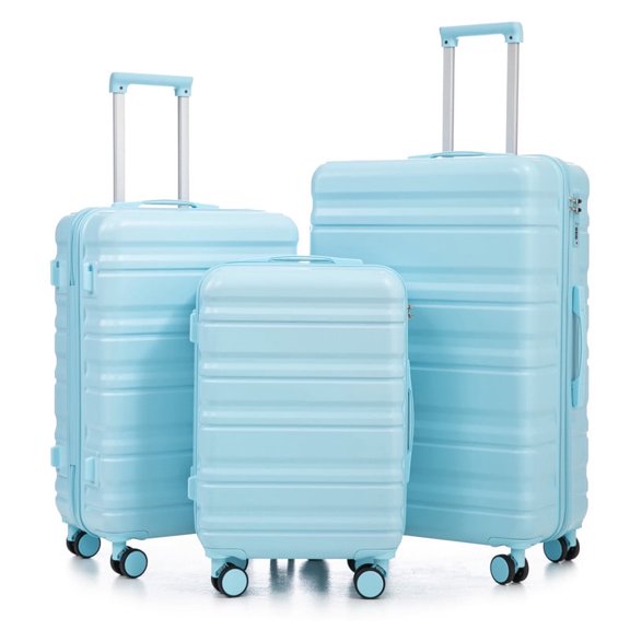 20"/24"/28" 3 pcs/set in ABS Spinner Wheel Luggage, Carry on Suitcase, Matching Color, Combination Lock (Blue)
