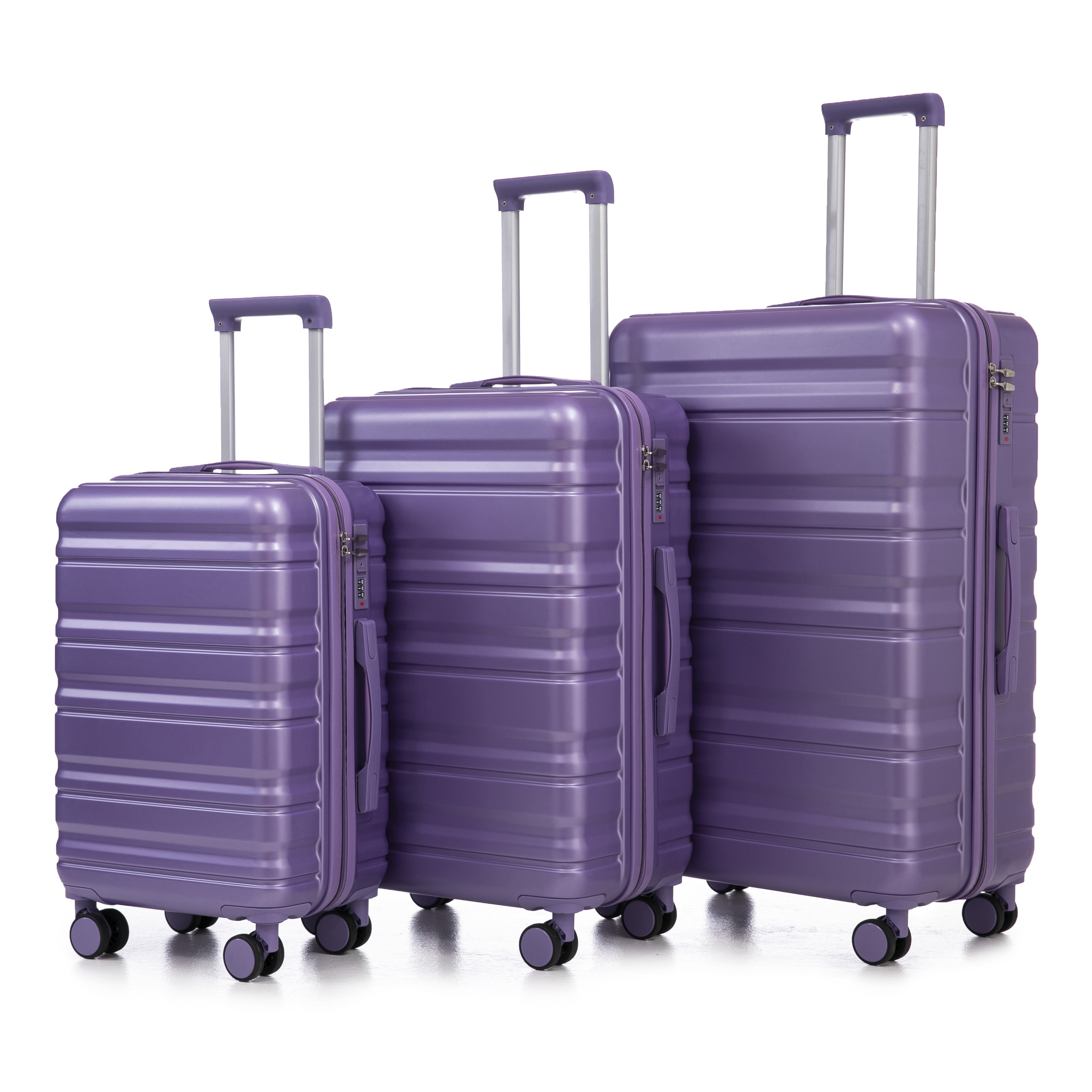 20"/24"/28" 3 pcs/set in ABS Spinner Wheel Luggage, Carry on Suitcase, Matching Color, Combination Lock (Purple)