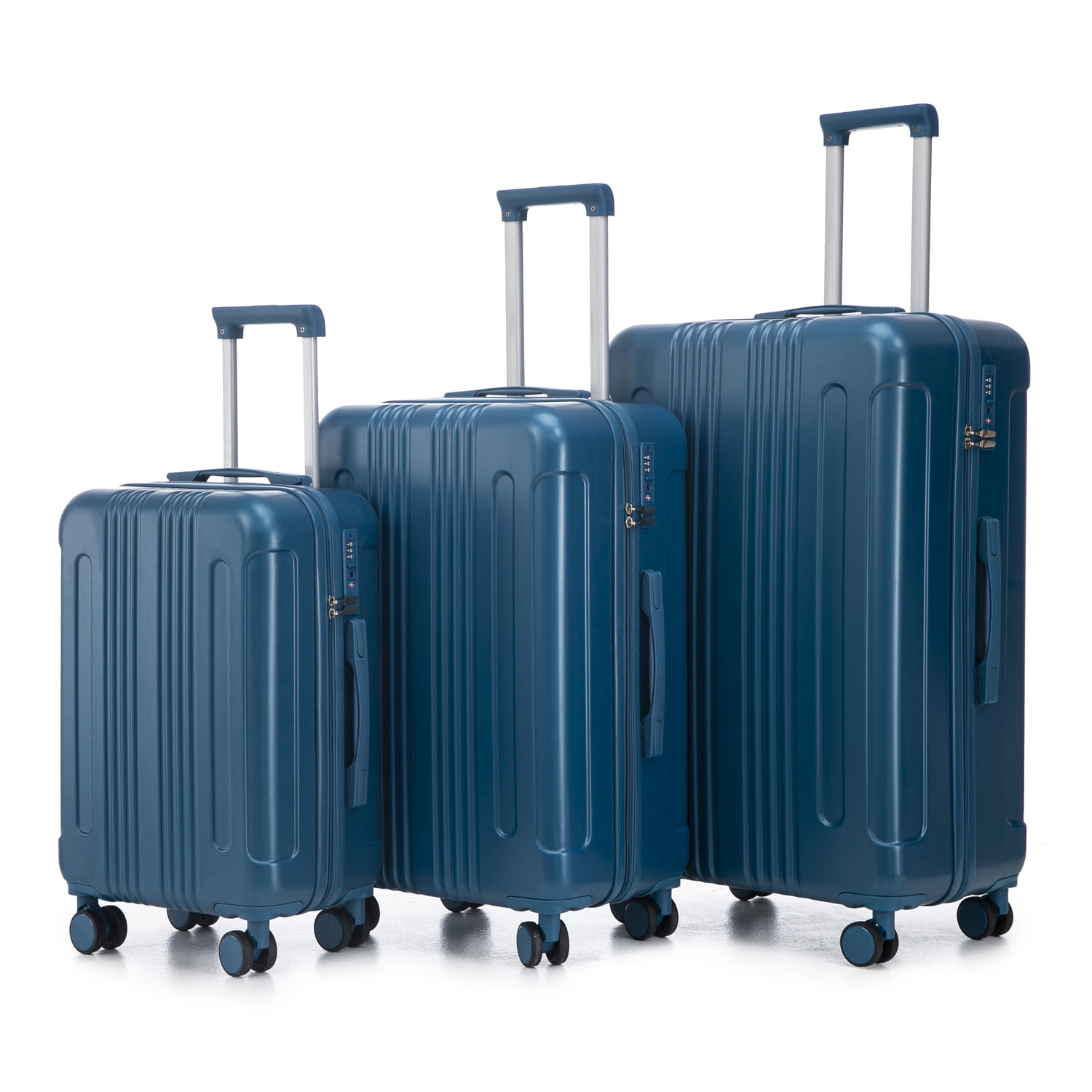 20"/24"/28" 3 pcs/set in ABS Spinner Wheel Luggage, Carry on Suitcase, Matching Color, TSA Combination Lock (Dark Blue)