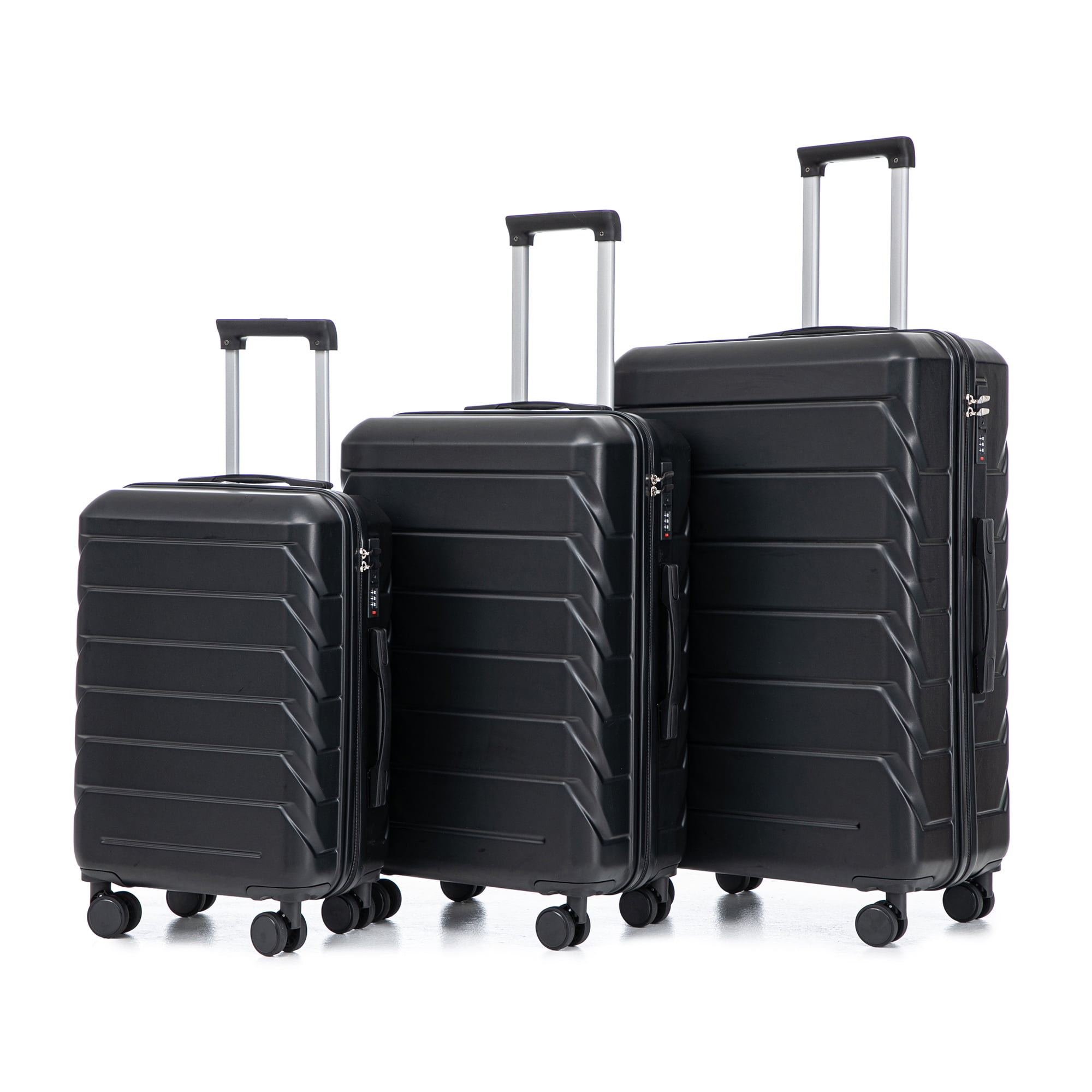 20"/24"/28" 3 pcs/set in ABS Spinner Wheel Luggage, Matching Color, With Combination Lock (Black)