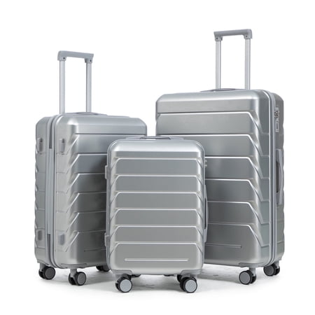 TheEshow 20/24/28 Inch Unisex Adult 3-Piece Hardside Luggage Sets Set, Silver