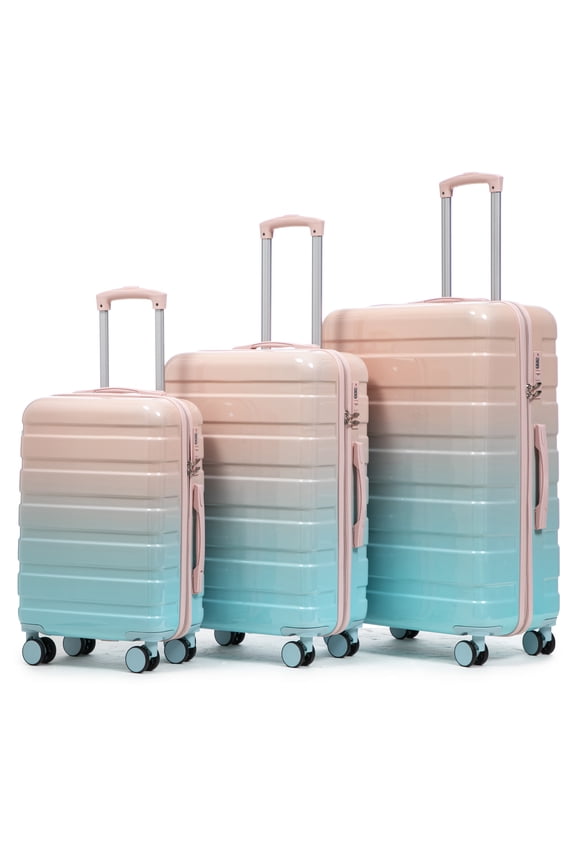 20"/24"/28" 3 pcs/set in PC Spinner Wheel Luggage, Carry on Suitcase, With Gradient Color and Combination Lock(Blue+Pink)