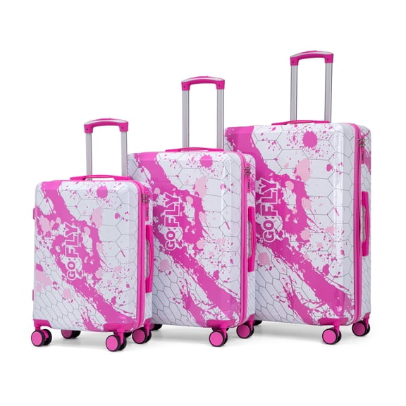 20"/24"/28" 3 pcs/set in PC Spinner Wheel Luggage, Carry on Suitcase, With Printed pattern and Combination Lock (Pink)