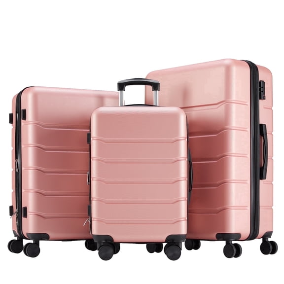 Taoset 20" + 24" + 28"Inch Expandable Hard Shell  Luggage Set, ABS Suitcase with Dual Spinner Wheels, TSA Locks, 3-Piece Spinner Suitcase Set, Pink