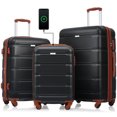 thumbnail image 1 of 20,24,28-Inch Luggage Set of 3,Abs Hard Shell Luggage with Usb Port,Carry on Luggage with Cup Holder and Spinner Wheels,Black+Brown, 1 of 7