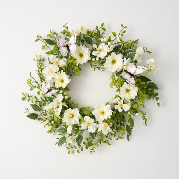 20.25"H Sullivans Dahlia Botanical Wreath, Multicolored