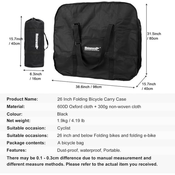 20/26inch Folding Bike Bag Waterproof Biycle Travel Case Carrying Case Outdoors Bike Transport Bag for Car Train Air Travel