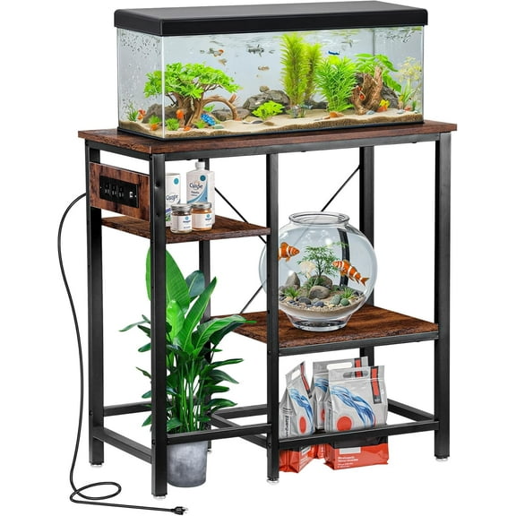 20-29-37 Gallon Aquarium Stand with Power Outlet, Metal Fish Tank Stand with Filter Storage, 3-Tier Reptile Tank Stand 400LBS Capacity