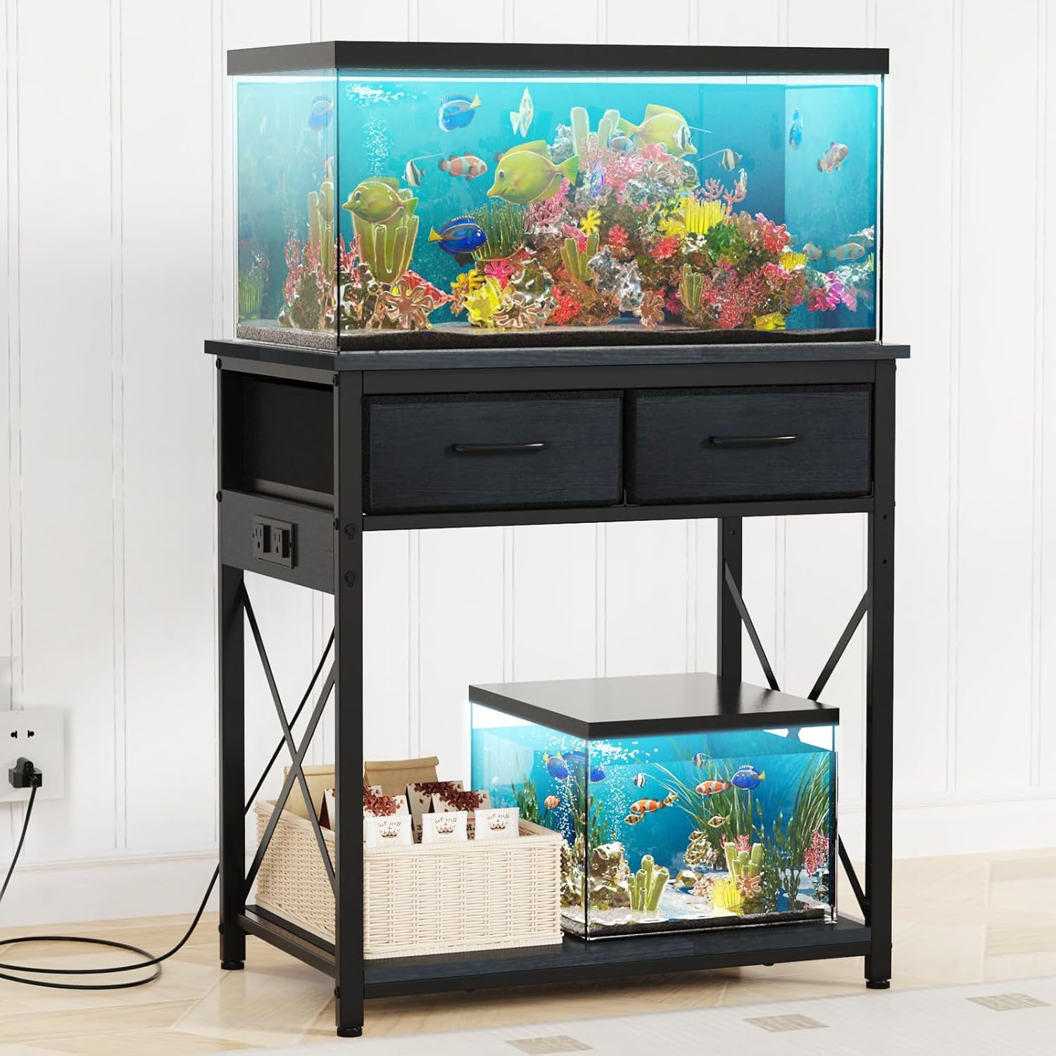 20-29-37 Gallon Fish Tank Stand with Power Outlet, Aquarium Stand with ...