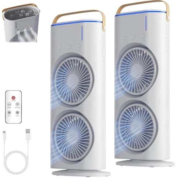 20.29 Fl Oz Double-Ended Spray Fans, Portable Misting 120°Oscillating Fans, Rechargeable 3 Speeds with Remote, with Large Capacity Water Tank Control for Home, Office (2Pcs)