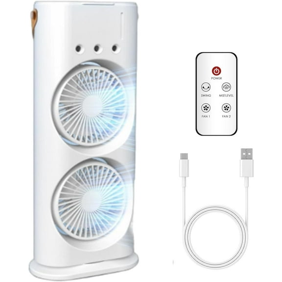 20.29 Fl Oz Double-Ended Spray Fans, Portable Misting Fan, Mist Cooling Fan, Large Water Storage Capacity Rechargeable Remote Control Rotatable, Three-Hole Fans for Home Office