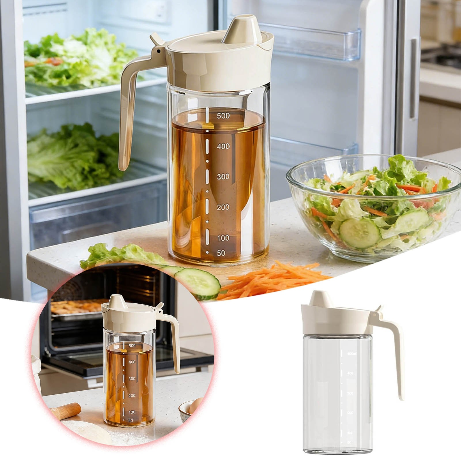 Oil Container Kitchen 20.29oz Kitchen Glass Olive Oil Dispenser Bottle Leakproof Glass Oil ...