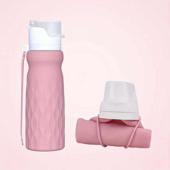 20.29oz Shock-Resistant Foldable Water Bottle - Made from Food-Grade Silicone, Double Lock Leak-Proof for Gym And Hiking | Fits in Cup Holders & Complies with Airport Security