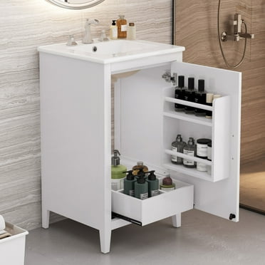 20.3" Bathroom Vanity with Sink, Freestanding Single Basin Vanity Set with Storage Shelves Drawers Doors, Wood Bathroom Cabinet Combo with Accessories, Blue