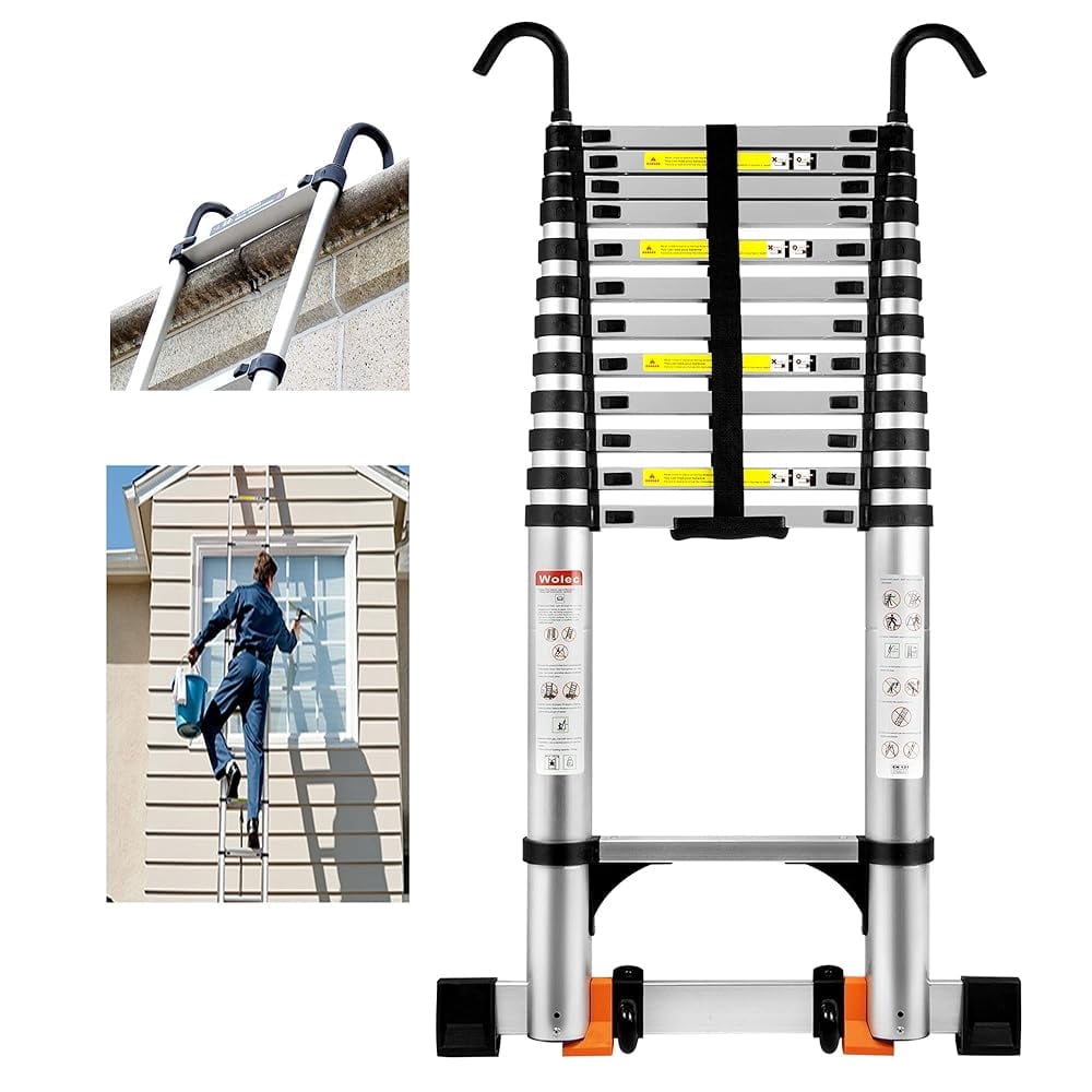 Ladder Feature In Store Fakiya, Telescopic Ladder, 20.3 FT, Load Capacity 330 lbs with Wheels ...